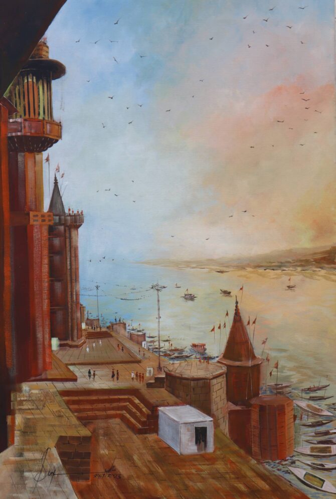 Varanasi Ghat painting made with acrylic color