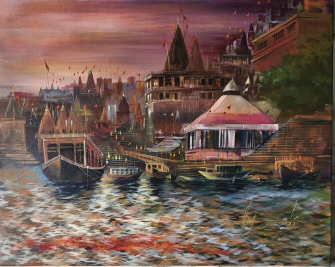 Varanasi Ghat painting made with acrylic color