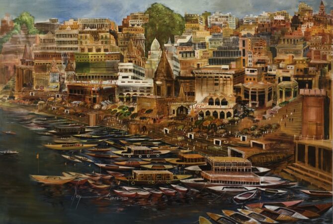 Varanasi Ghat painting made with acrylic color