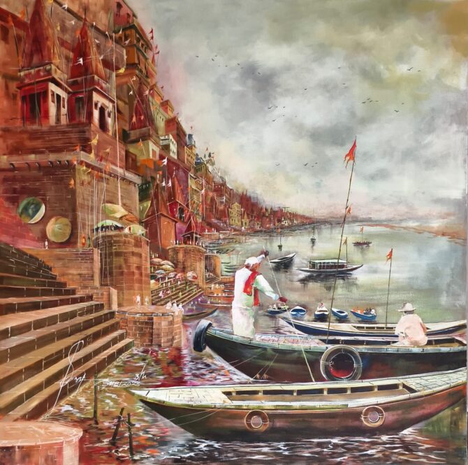 Varanasi Ghat painting made with acrylic color