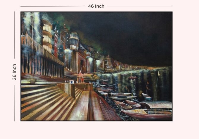 Varanasi at Night – A Divine Glow Acrylic Painting - Image 3