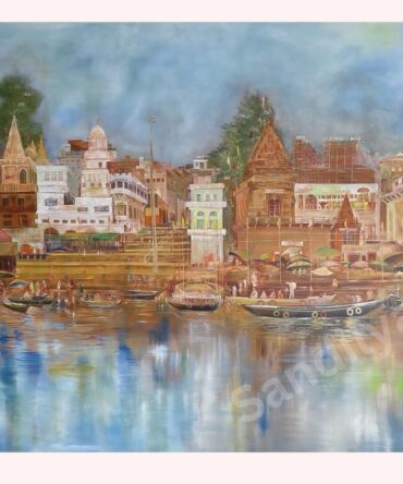 Morning Serenity at Varanasi Ghat - Acrylic Painting on Canvas - 60x48 Inch