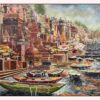 Majestic Varanasi Ghat Acrylic Painting on Canvas - 60x48 Inch