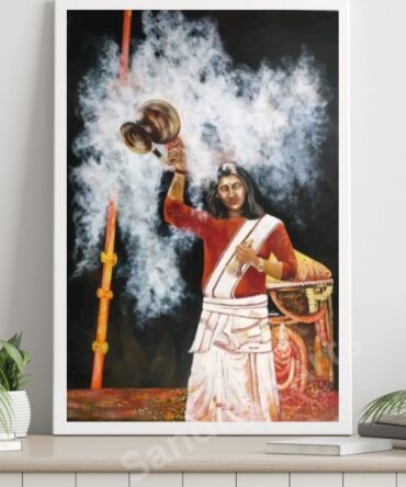 Ganga Aarti Priest - Acrylic Painting on Canvas - 47x71 Inch