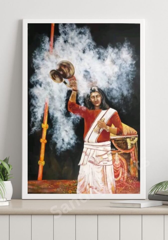 Ganga Aarti Priest - Acrylic Painting on Canvas - 47x71 Inch